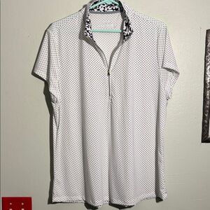 LRD performance White Polka Dot Zip-Up Shirt XL